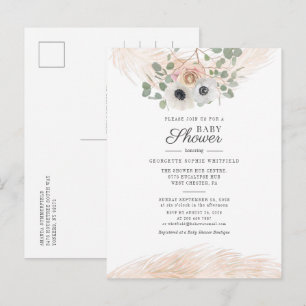 Modern Floral Greenery Pampas Grass Baby shower Uitnodiging Briefkaart