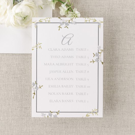 Modern Floral Grey Wedding Seating Chart Kaart