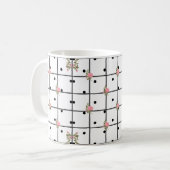 Modern Floral Grid Roos Design Koffiemok (Voorkant links)