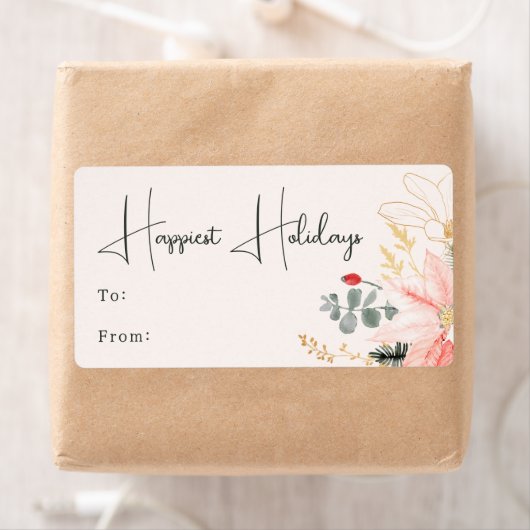 Modern Floral Happiest Feestdagen Rectangular Gift Etiket (Insitu)