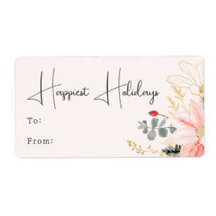 Modern Floral Happiest Feestdagen Rectangular Gift Etiket