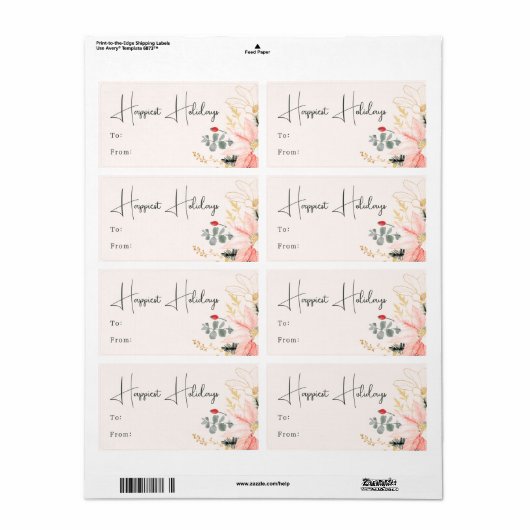 Modern Floral Happiest Feestdagen Rectangular Gift Etiket (Full Sheet)