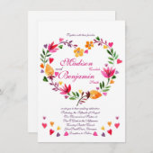 Modern Floral Heart Wedding Invitations Kaart (Voorkant / Achterkant)