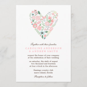 Modern Floral Heart Wedding Kaart