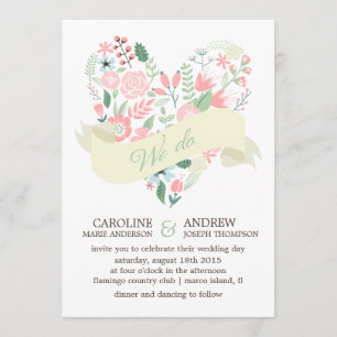 Modern Floral Heart Wedding Kaart