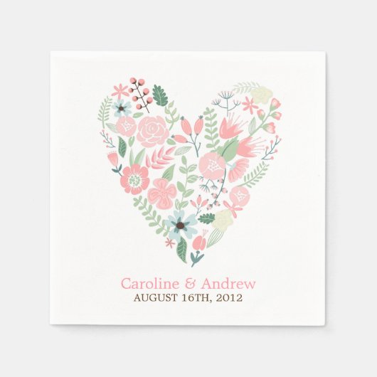 Modern Floral Heart Wedding Servetten (Voorkant)