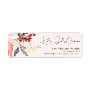 Modern Floral Holly Jolly Christmas Retouradres Etiket
