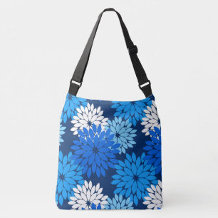 Modern Floral Kimono Print, Blue, Aqua & Navy Crossbody Tas