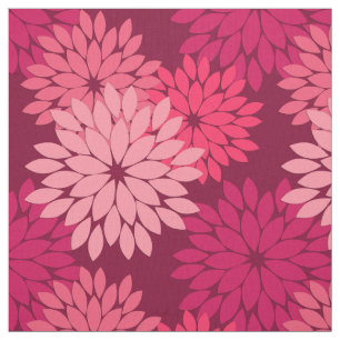 Modern Floral Kimono Print, Coral Pink & Burgundy Stof