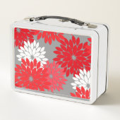 Modern Floral Kimono Print, Coral Red en Grey (Achterkant)