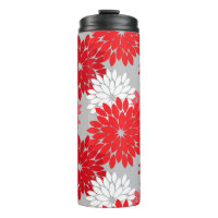 Modern Floral Kimono Print, Coral Red en Grey