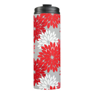Modern Floral Kimono Print, Coral Red en Grey Thermosbeker