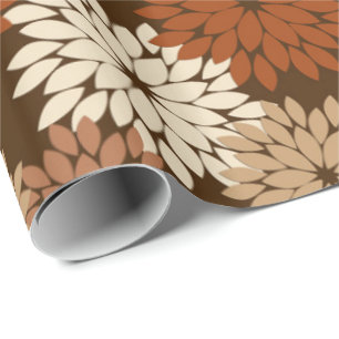 Modern Floral Kimono Print, Donkere Brown en Tan Cadeaupapier