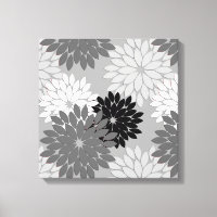 Modern Floral Kimono Print, grijs, zwart en wit