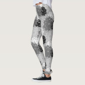 Modern Floral Kimono Print, grijs, zwart en wit Leggings (Links)