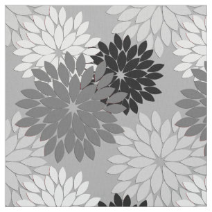 Modern Floral Kimono Print, grijs, zwart en wit Stof