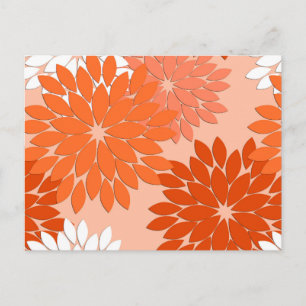 Modern Floral Kimono Print, koraal Sinaasappel op Briefkaart