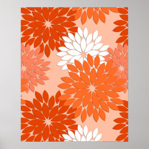 Modern Floral Kimono Print, koraal Sinaasappel op  Poster