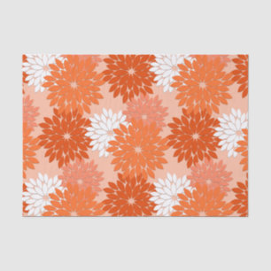 Modern Floral Kimono Print, koraal Sinaasappel op  Tissuepapier