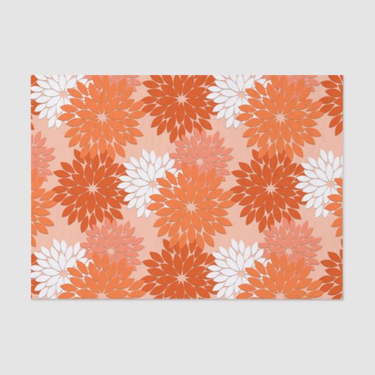 Modern Floral Kimono Print, koraal Sinaasappel op  Tissuepapier (Voorkant)