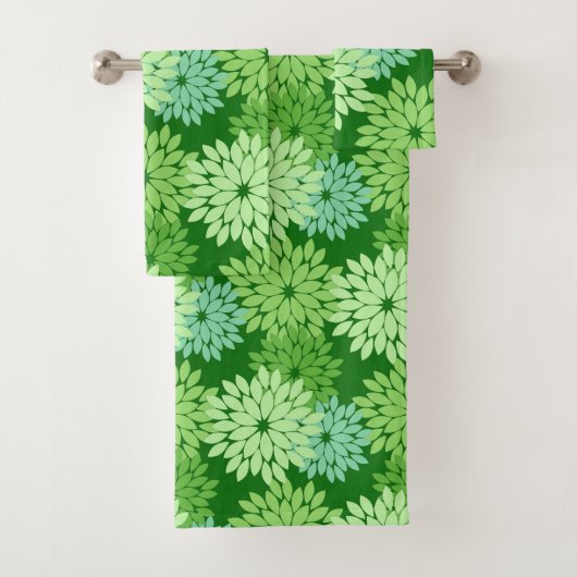 Modern Floral Kimono Print, Lime Green Bad Handdoek (Insitu)