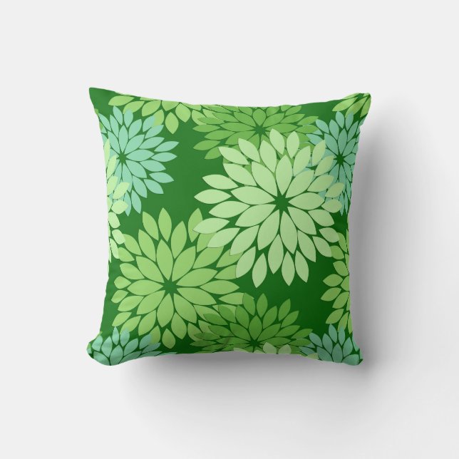 Modern Floral Kimono Print, Lime Green Kussen (Voorkant)