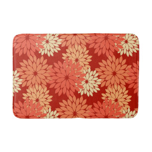 Modern Floral Kimono Print, Mandarijns Oranje Badmat