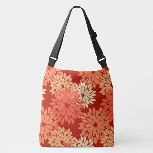 Modern Floral Kimono Print, Mandarijns Oranje Crossbody Tas (Voorkant)