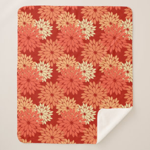 Modern Floral Kimono Print, Mandarijns Oranje Sherpa Deken