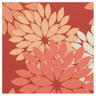 Modern Floral Kimono Print, Mandarijns Oranje Stof
