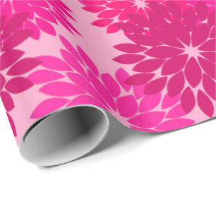 Modern Floral Kimono Print, Roze, Fuchsia and Wine Cadeaupapier