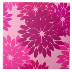 Modern Floral Kimono Print, Roze, Fuchsia and Wine Tegeltje
