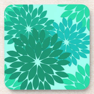 Modern Floral Kimono Print, Turquoise, Blauwgroen Bier Onderzetter