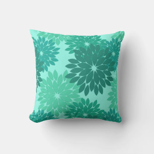 Modern Floral Kimono Print, Turquoise, Blauwgroen  Buitenkussen