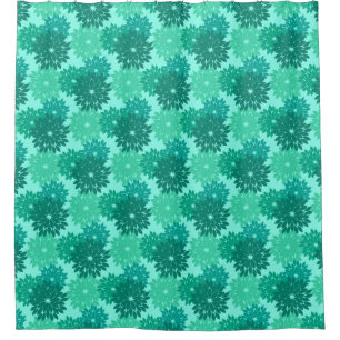 Modern Floral Kimono Print, Turquoise, Blauwgroen  Douchegordijn