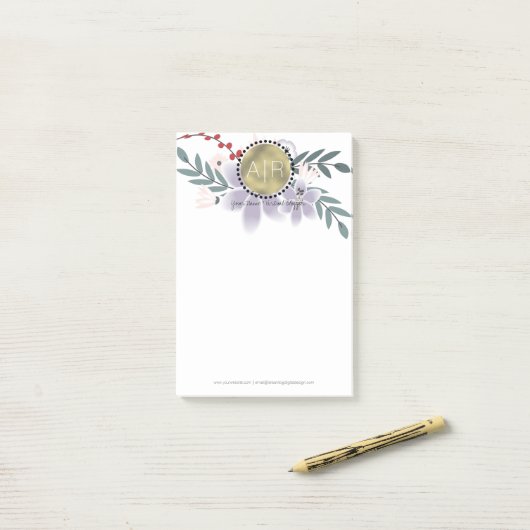 Modern Floral Lillies Simulation Folie Monogram Post-it® Notes (Op bureau)