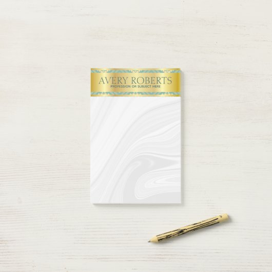 Modern Floral Luxury cyan gouddemask Classy Post-it® Notes (Op bureau)