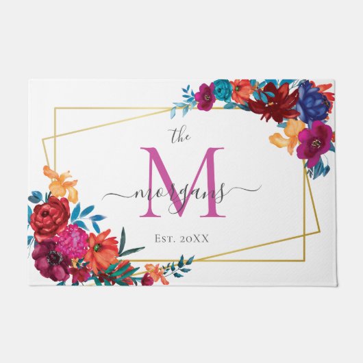 Modern Floral Monogram Deurmat (Voorkant)