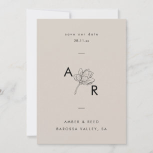 Modern Floral Monogram Elegant Eenvoudig Neutraal Save The Date