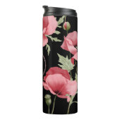 Modern Floral Monogram Roze Zwart Klaproos Thermosbeker (Geroteerd rechts)