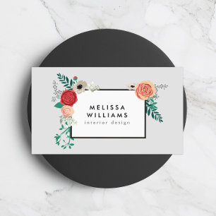 Modern Floral Motif op Grey Designer Visitekaartje