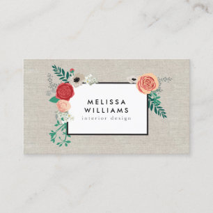 Modern Floral Motif op Linnen Designer Visitekaartje