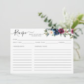 Modern Floral Navy Blue Bourgogne Rood Recept Kaar (Staand voorkant)