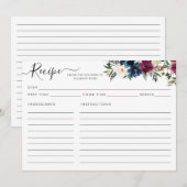 Modern Floral Navy Blue Bourgogne Rood Recept Kaar (Voorkant / Achterkant)