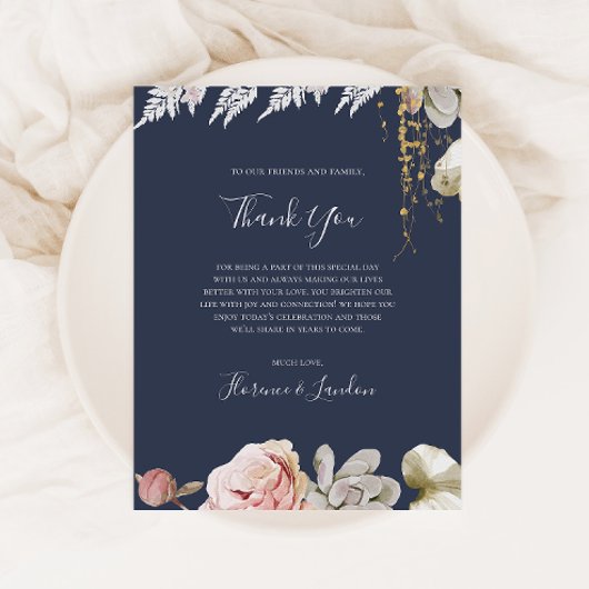 Modern Floral | Navy Hartelijk dank voor uw ontvan Briefkaart