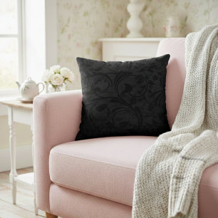 Modern Floral Noir Black Velvet Kussen