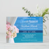Modern Floral Ocean Beach Summer Wedding Kaart (Staand voorkant)