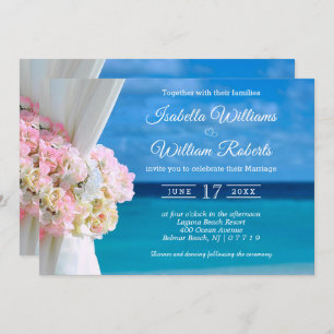 Modern Floral Ocean Beach Summer Wedding Kaart