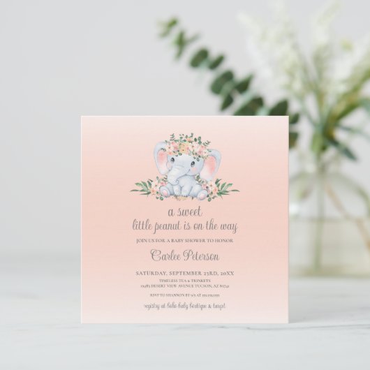 Modern Floral Olifant Baby Meisje Baby shower (Staand voorkant)