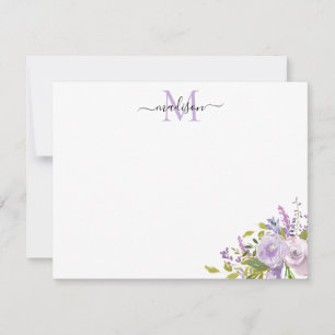 Modern Floral Paars roze Roses Greenery Monogram Notitiekaartje